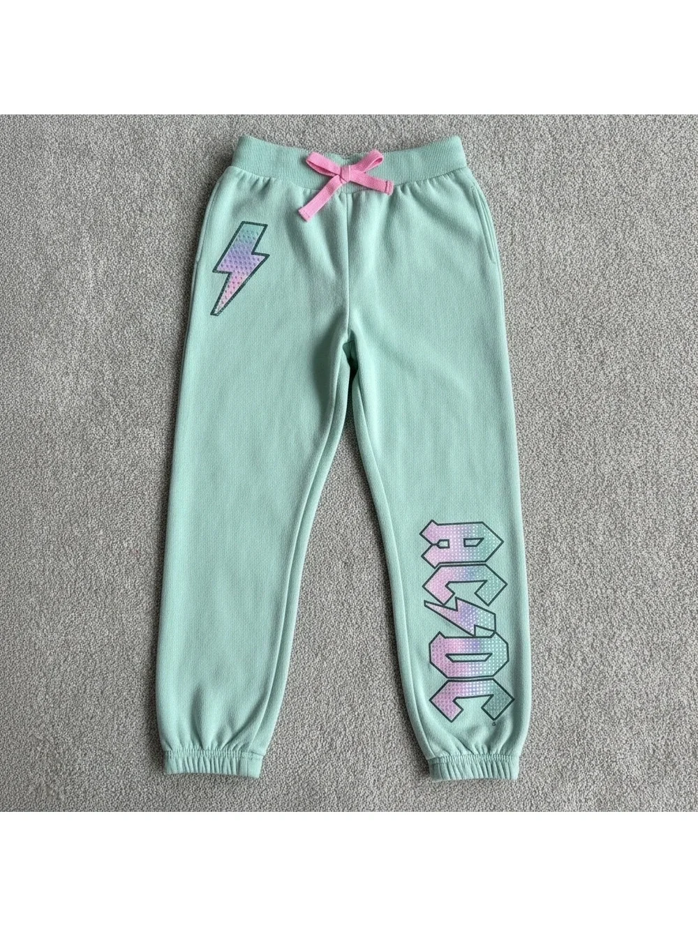 Girls AC/DC Size 7/8 Sweatpants Aqua Graphic Joggers